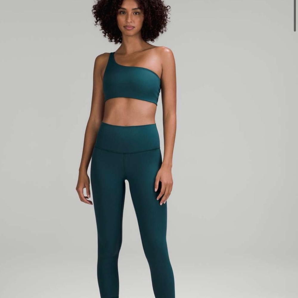 Lululemon Ribbed Nulu Asymmetrical Yoga Bra Light Support, A/B Cup Green Jasper